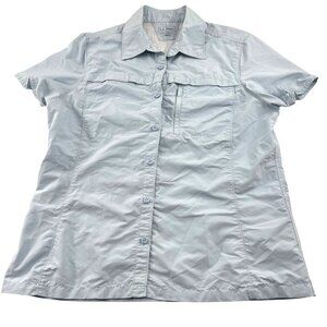 L.L.‎ Bean Women's Light Blue Short Sleeve Button-Down Shirt size Large